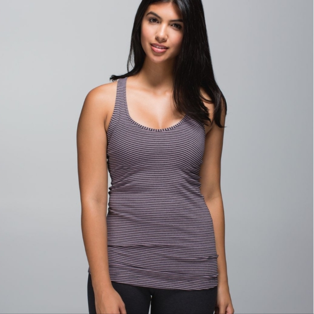 Lululemon Cool Racerback Hyper Stripe Mauvelous Heathered Black tank top - Picture 2 of 9